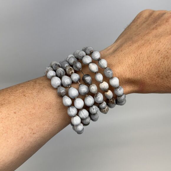 Job’s Tears Seed Bracelet Gray Boho Wrap Around Bangle Stacking Adlay - Picture 4 of 9